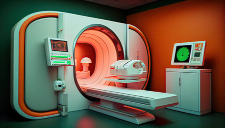 Modern and functioning medical screening technology at room with MRI equipment.の素材