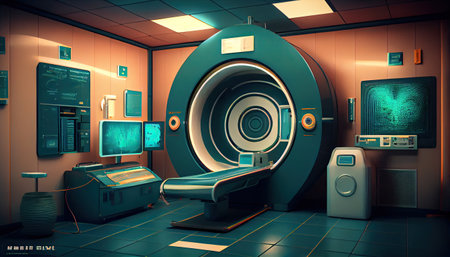 Modern and functioning medical screening technology at room with MRI equipment.の素材