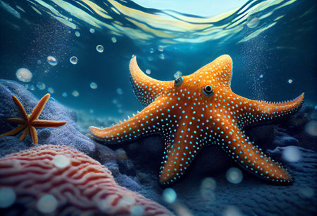 Cute starfish underwater.の素材