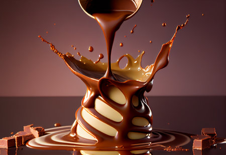 Chocolates dropping into liquid cacao chocolateの素材