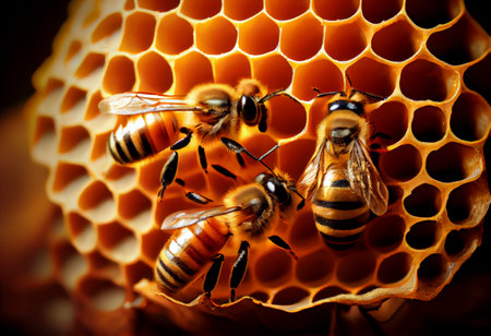a group of bee on the honeycomb producing honeyの素材