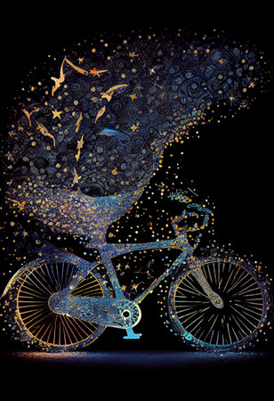 Bicycle creative image made with starry night to form the bicycle shapeの素材
