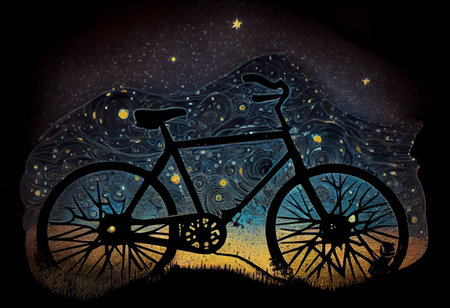 Bicycle creative image made with starry night to form the bicycle shapeの素材