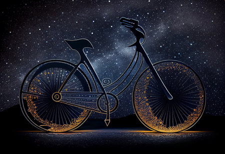 Bicycle creative image made with starry night to form the bicycle shapeの素材