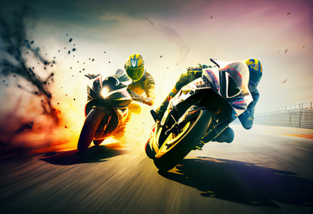 Extreme athlete Sport Motorcycles Racing on race trackの素材