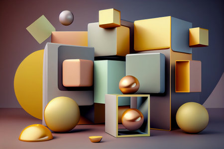 Abstract 3d rendering of geometric shapes. Composition with squares. Cube design. Modern background for poster, cover, branding, banner, placardの素材