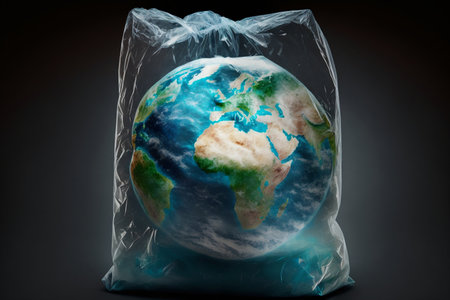 Planet Earth in a plastic bag. environmental conceptの素材