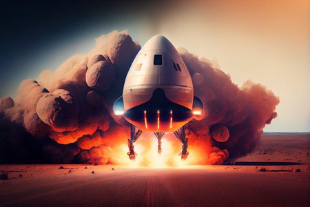 Spaceship taking off from Earth heading for Mars.の素材