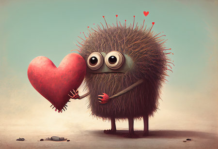 Cute love monster with heart illustrationsの素材