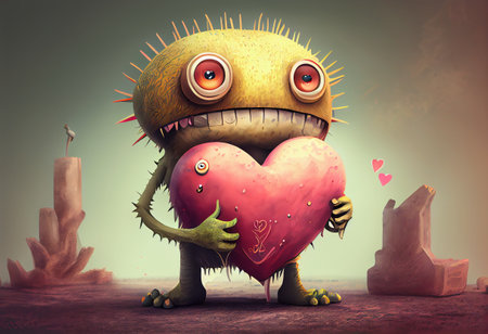 Cute love monster with heart illustrationsの素材