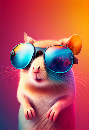 creative animal composition. Mouse wearing shades sunglass eyeglass isolated. pastel gradient background. With text copy spaceの素材