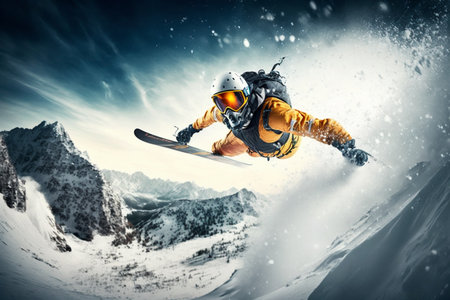 Extreme athlete Sports ski jump mountain.の素材