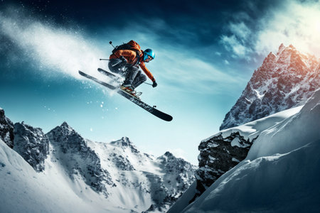 Extreme athlete Sports ski jump mountain.の素材