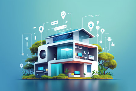 Modern smart home systems of smart building , The smart home is isolated backgroundの素材