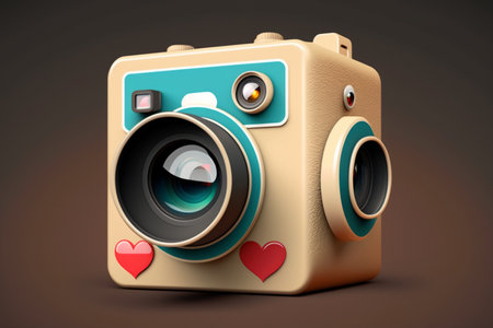 3d icon camera isolated with share and love 3d icon style.の素材