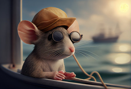 Portrait of a mouse on vacation at sea.の素材