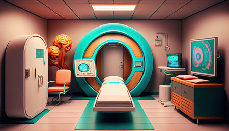 Modern and functioning medical screening technology at room with MRI equipment.の素材