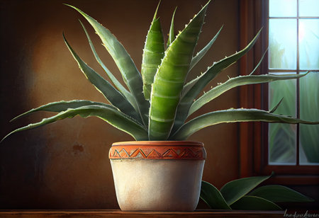 Aloe vera plant in a potの素材