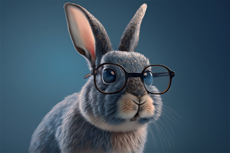 Easter Bunny wearing eyeglasses on blue background. 3d renderingの素材