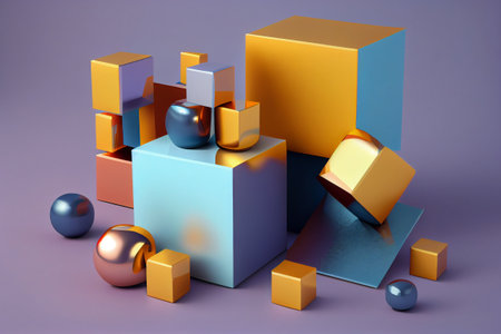 Abstract 3d rendering of geometric shapes. Composition with squares. Cube design. Modern background for poster, cover, branding, banner, placardの素材