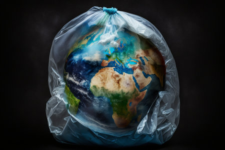 Planet Earth in a plastic bag. environmental conceptの素材