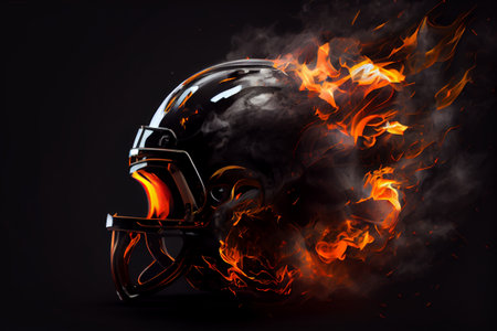 Football helmet on fire on black background.の素材