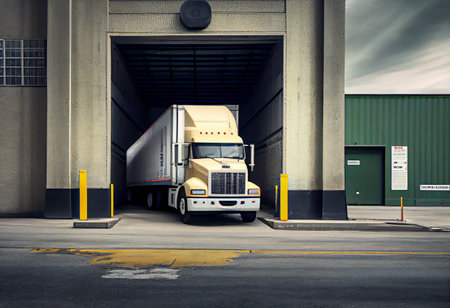 Truck parking at warehouse loading dock.の素材