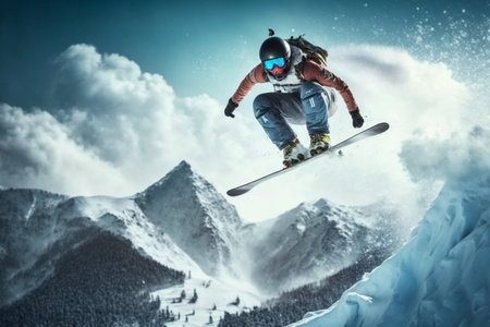Extreme athlete Sports ski jump mountain.の素材