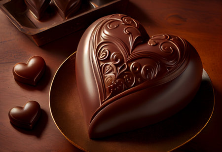 A beautiful heart-shaped chocolate is on a tableの素材