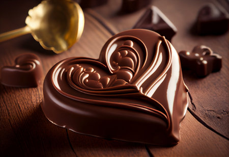 A beautiful heart-shaped chocolate is on a tableの素材