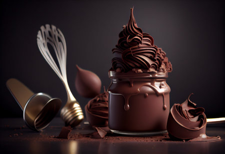 Homemade chocolate cream with whisk. World Chocolate Day conceptの素材