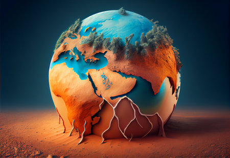 Earth melting by global warming or climate change problemの素材