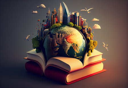 world in books 3d illustrationの素材
