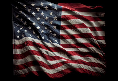United States Flag On Black Background. free space. top viewの素材