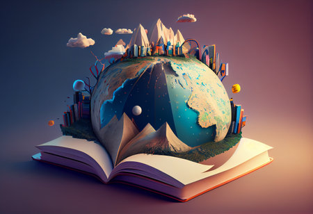world in books 3d illustrationの素材