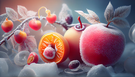 Frosty fruit filled wallpaper, widescreen format.の素材