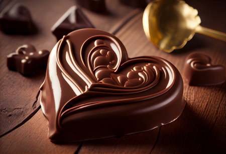 A beautiful heart-shaped chocolate is on a tableの素材