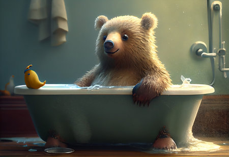 Cute bear in bathtub , pets cleaningの素材