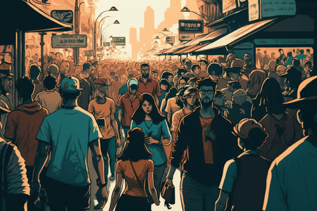 Crowd of people walking streetの素材