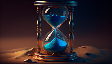 Hourglass with Glowing Sand on blueの素材