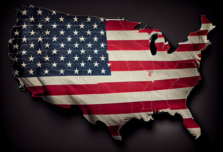 map of the USA with american flag.の素材