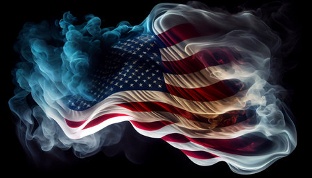 USA wavy flag made of smoke high quality image.の素材