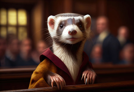 Portrait of a ferret accused in court.の素材