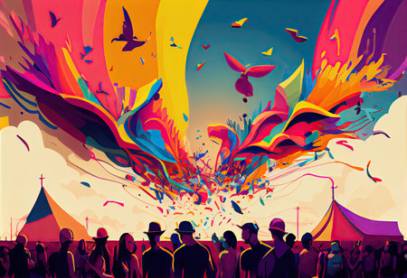 Open air summer festival with flying colors.の素材