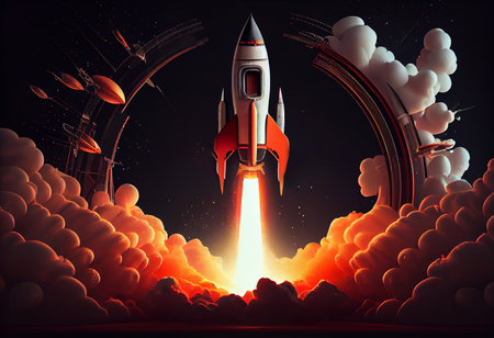Startup of rocket to space and copy space for start up business and advertise.の素材