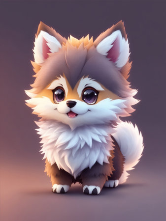 Cute tiny hyperrealistic Anime wolf from Pokemon. AI generate.の素材