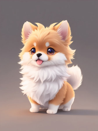 Cute tiny hyperrealistic Anime dog from Pokemon. AI generate.の素材