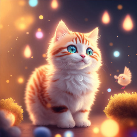 Very detailed cute cat, cinematic lighting effect. AI generate.の素材