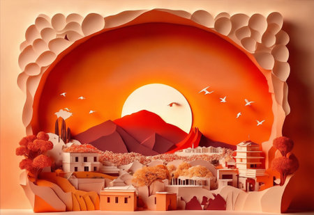 Athens Greece sunset paper artの素材