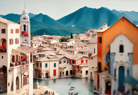 Italy village paper art.. Ai Generate.の素材